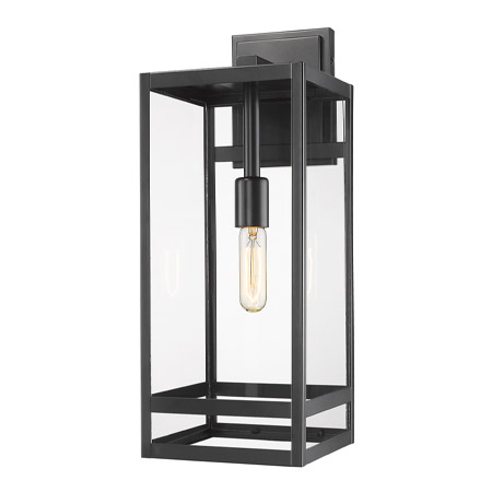 Nuri Collection 1-Light Outdoor Wall Mount Lantern in Black with Clear Glass Shade Z-LITE 596B-BK