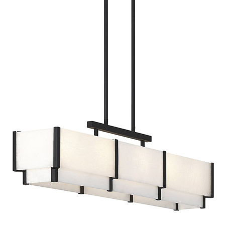 Orleans Collection 5-Light Linear Chandelier in Black Cashmere with Natural Alabaster Paneled Shade Savoy House 1-2330-5-50