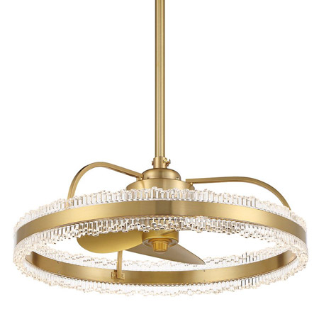 Corona LED 4-Blade Fan d’lier in Warm Brass with Faceted Crystal Ring Savoy House 24-FD-555-322