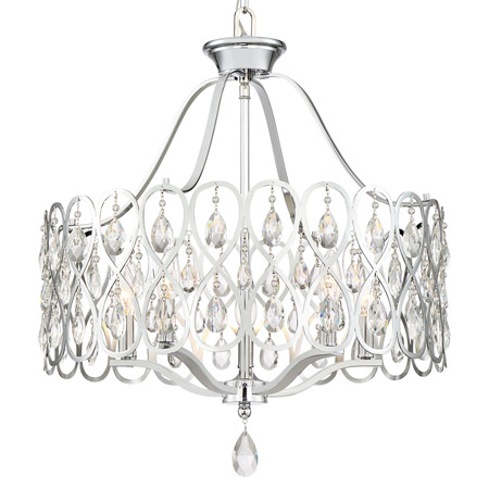 Lulu Collection 5-light Chandelier in Polished Chrome with Ornate Faceted Crystal Glass Prism Drops Quoizel LUL5022C