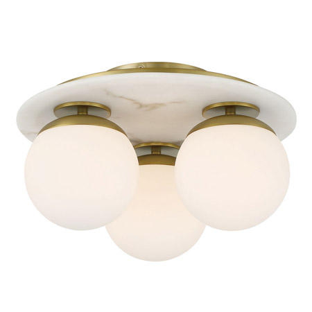 Orban Collection 3-Light Semi Flush Mount in Soft Brass with Etched Opal Glass Globe Shades on Alabaster Base Minka Lavery 1206-695