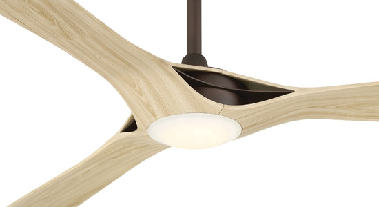 60” bridge 3-Blade Ceiling Fan in Dark Bronze with White Oak Blades and Etched LED Len