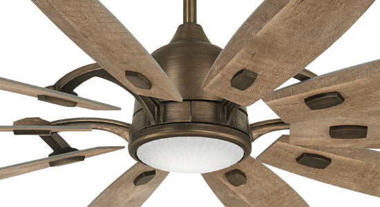 65” Barn 9-Blade Ceiling Fan in Heirloom Bronze with Barnwood Blades and Clear Ribbed Glass LED Lens
